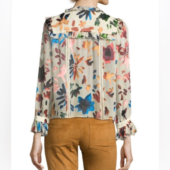 Alice + Olivia | Malinda Devore Ruffled Blouse Prisma Floral Burnout Size Small - Picture 3 of 11